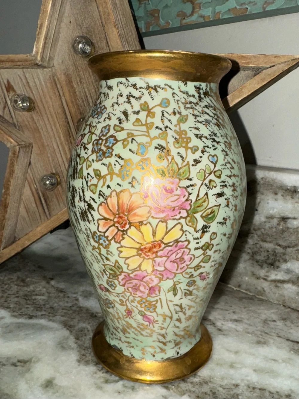 Vintage Japanese Floral Porcelain Vase